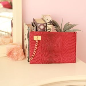 Red Clutch with Gold Chains
